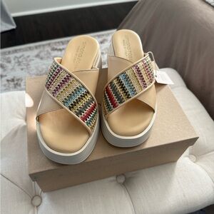 NEW Simona Rossi Multicolor‎ Cross-Strap Leather Platform Sandals Size 9.5